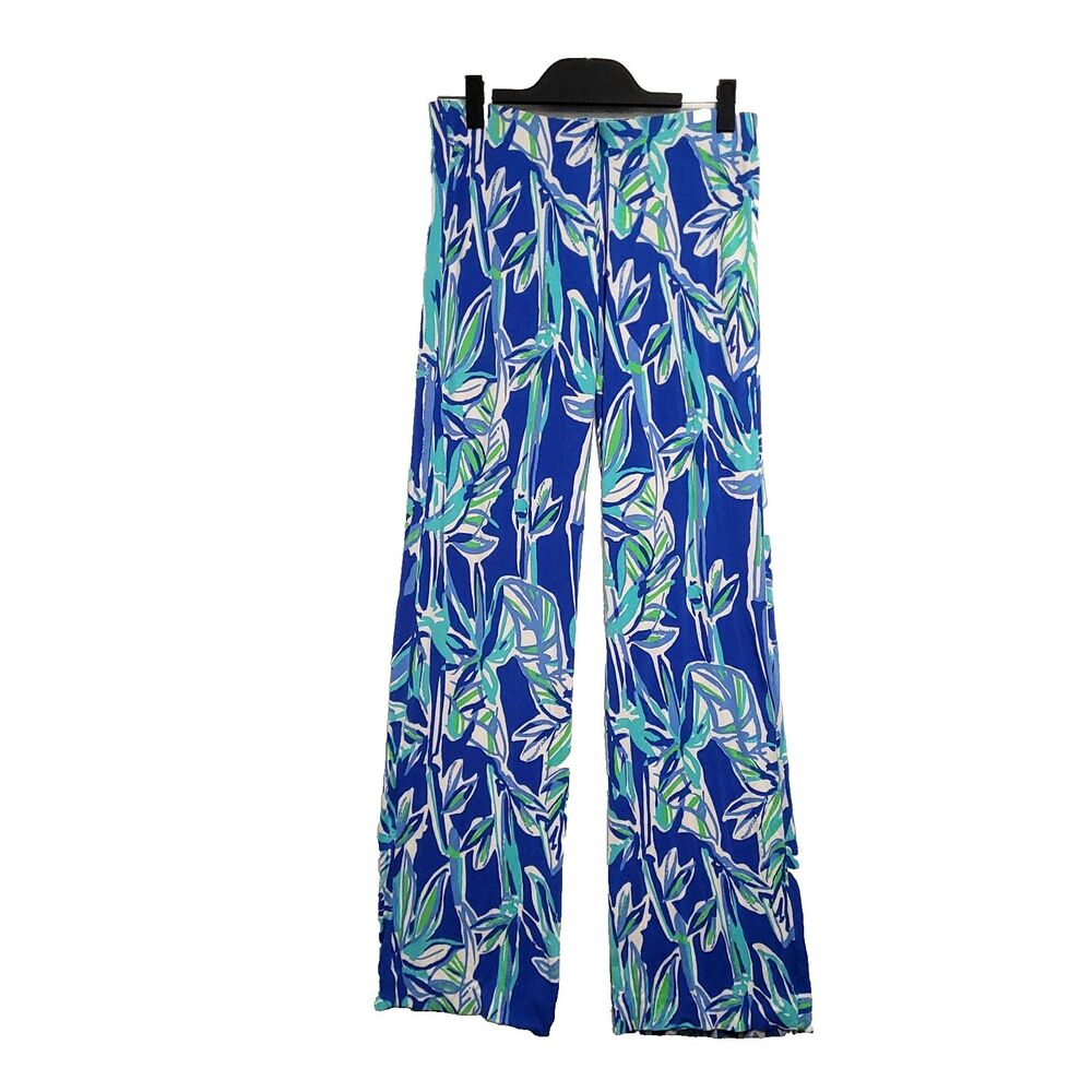Lilly Pulitzer Palazzo Pants S Blue wide leg coastal fern botanical beach fern